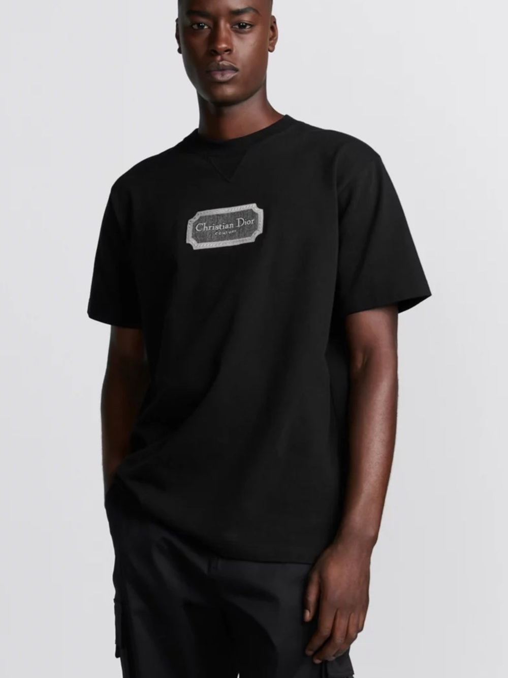 Dior Black Short-Sleeve T-Shirt with Center Logo Patch